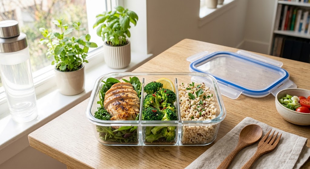 How Much Protein Do I Need in a Day to Build Muscle While Losing Fat? Balanced meal prep with high protein fiber and complex carbs for calorie deficit