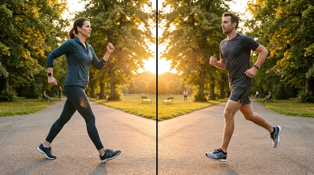 Fast walking vs running calories burned exercise comparison